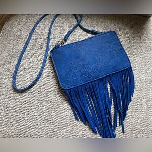 Free People Blue Suede Fringe Crossbody Bag